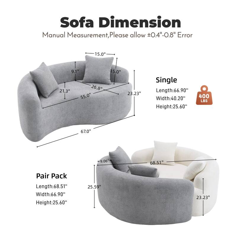 Loveseat Sofa Couch 2-Seater Sofa Couch for Living Room, Chic 2-Seater Settee for Apartments Bedroom