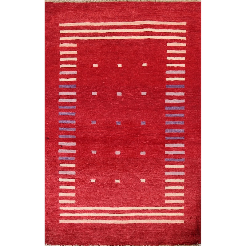 Geometric Gabbeh Kashkoli Area Rug Hand-knotted Oriental Wool Carpet - 2'7" x 4'0"
