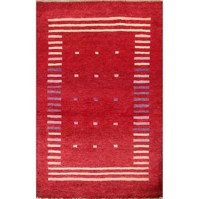 Geometric Gabbeh Kashkoli Area Rug Hand-knotted Oriental Wool Carpet - 2'7" x 4'0"