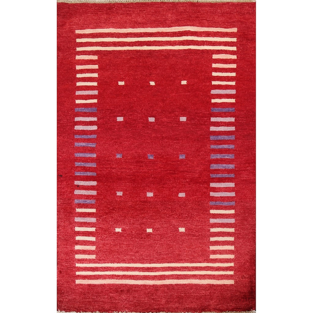 Geometric Gabbeh Kashkoli Area Rug Hand-knotted Oriental Wool Carpet - 2'7" x 4'0"