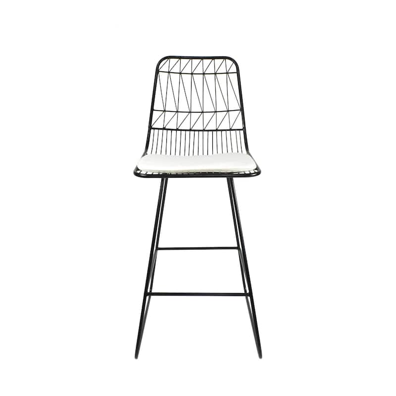 Outdoor Counter Stool Chair Set of 2, Black Iron Frame Construction