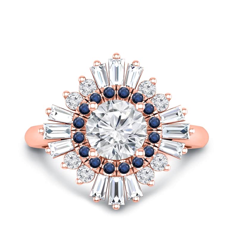 Auriya 14k Gold 1 1/3ctw Ballerina Diamond and Sapphire Engagement Ring Certified (G-H, VS1-VS2) - Rose - 8