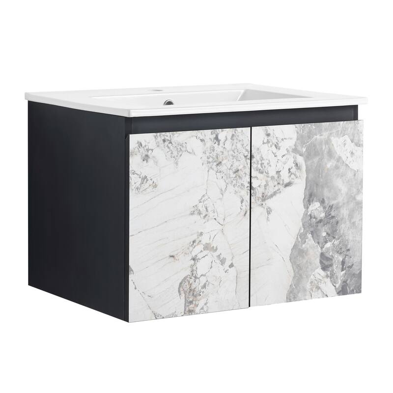 24" Floating Wall-Mounted Bathroom Vanity with Soft-Close Doors, Ceramic Sink, Eco-Friendly Plywood Base