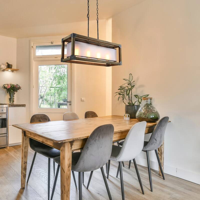 Farmhouse Rustic 4-Light Wood Chandelier for Kitchen Island - L27.5"x W10"x H10"