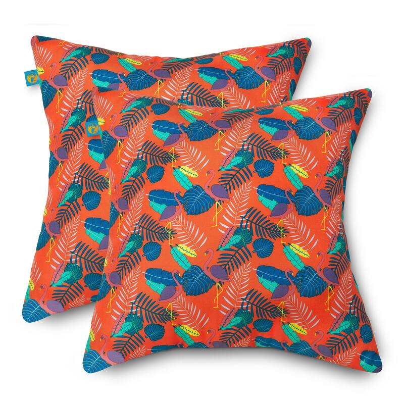 Duck Covers Water-Resistant Accent Pillows, 18 x 18 Inch, 2 Pack - Pool Party Flamingo