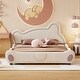 preview thumbnail 1 of 16, Queen Size Velvet Platform Bed with Bear-Shaped Headboard & Bed-End Storage Pocket, Beige Beige