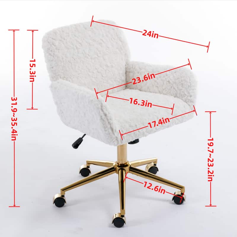 Swivel Office Chair,Artificial rabbit hair Home Adjustable Desk Chair with Golden Metal Base