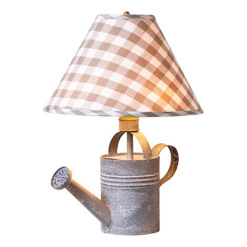 Watering Can Table Lamp 17.5 Inch Weathered Zinc Gray With Check Plaid Shade - 17.5 X 4.75 X 11.75 inches