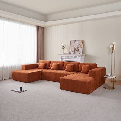 Chenille U-Shaped Sectional Sofa Couch, Reversible & Spacious Ultimate Comfort with Plush Cushions, Orange