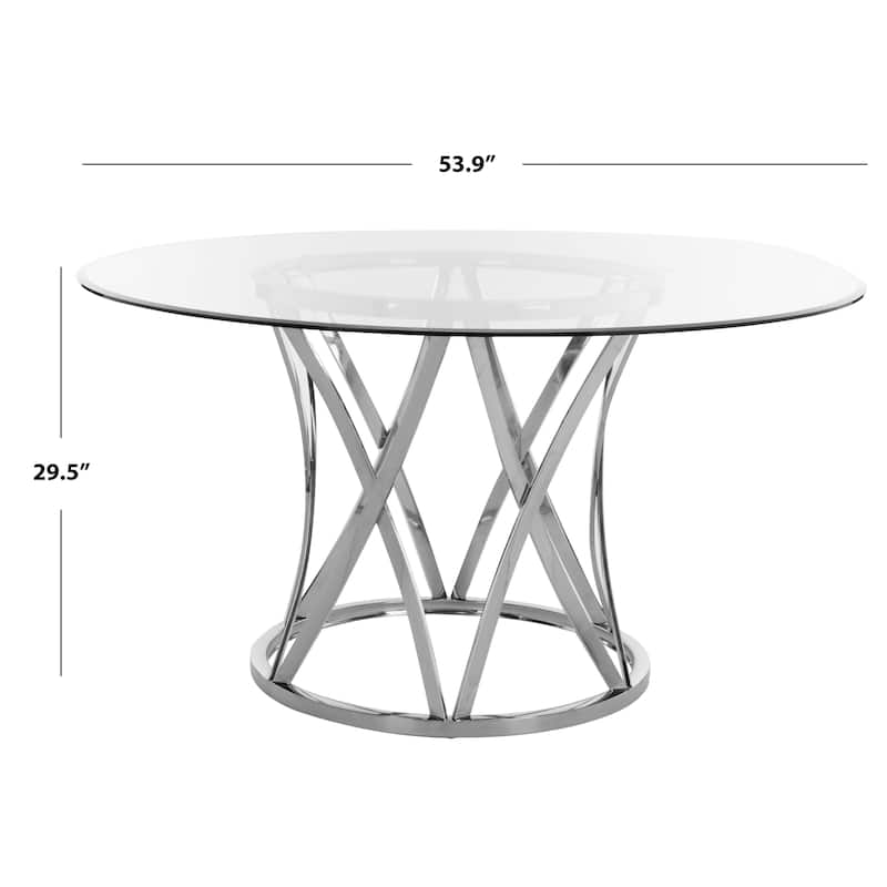 SAFAVIEH Couture High Line Collection Kyrie Chrome Stainless Steel Glass Top Dining Table - 54"W x 54"D x 29"H