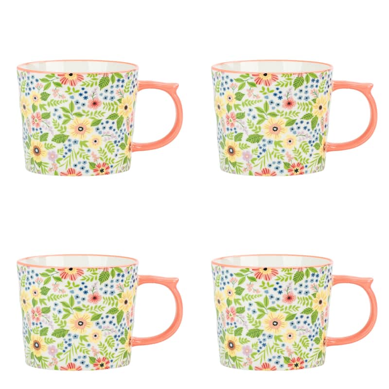 10 Strawberry Street Madison Flora Mugs, Set of 4