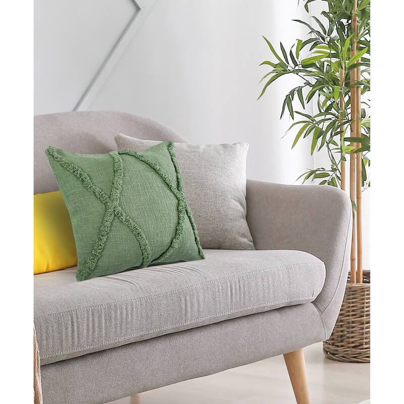 Solid Decorative Diamond Tufted Cotton Throw Pillow