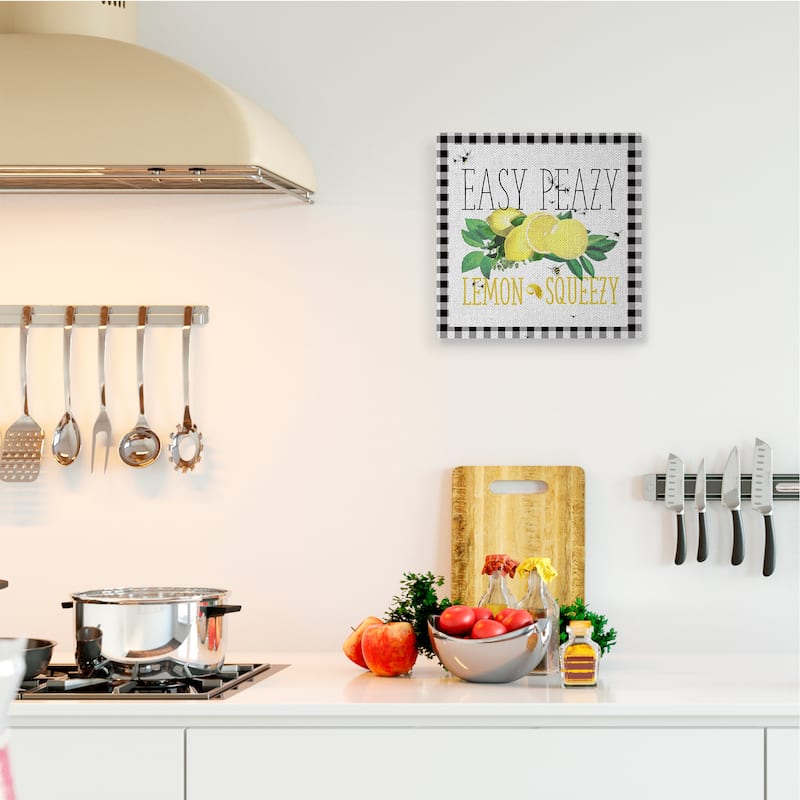 Stupell Easy Peazy Lemon Squeezy Kitchen Humor Plaid Word Design Canvas Wall Art