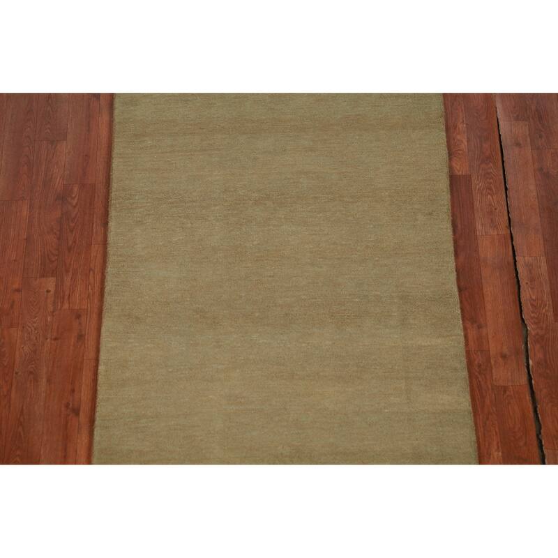 Hand Knotted Oriental 100% Wool Carpet Modern Solid Green Gabbeh Runner Rug - 10' 1'' X 3' 0''