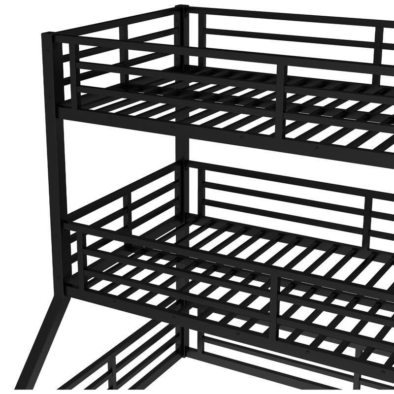 Twin over Twin over Full Bunk Bed, Metal Triple Bunk Bed with Safety Guardrails, Heavy-duty Bunk Bed with Noise-reduced Design