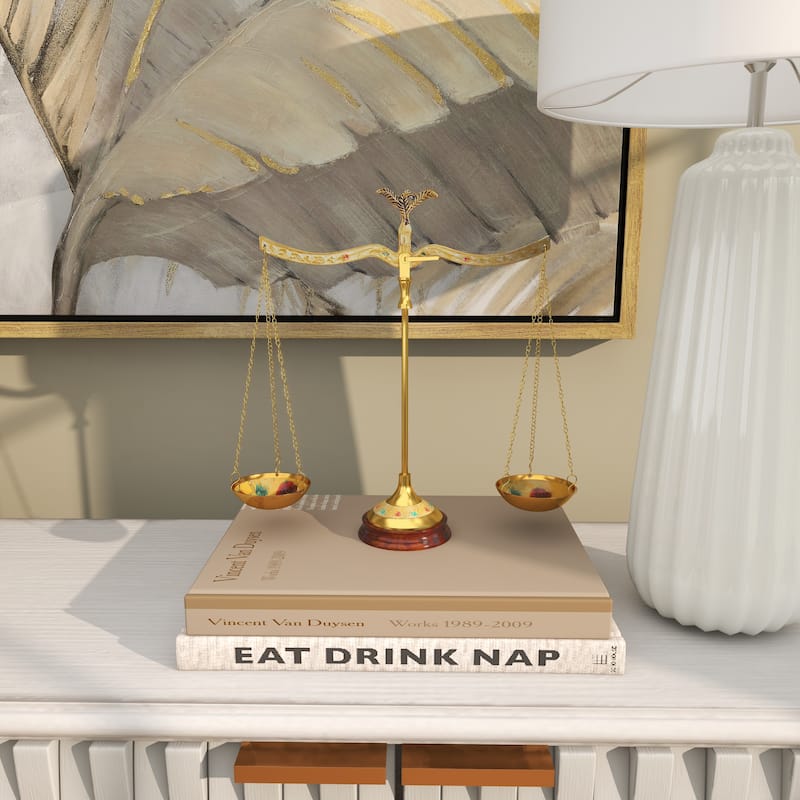 Gold Metal Small Vintage Style Decorative Scales with Red and Green Floral Accents