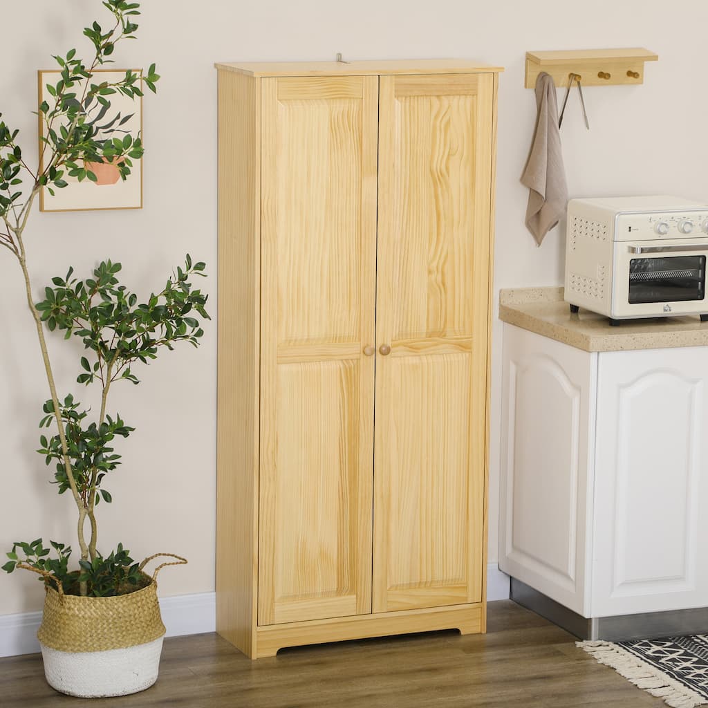 67" Pinewood Kitchen Pantry Storage Cabinet, Freestanding Cabinets with Doors and Shelf Adjustability, Soft-Close Mechanism