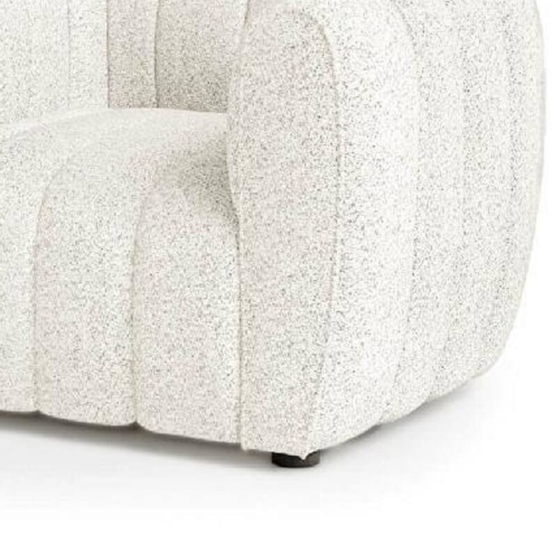 Hery Accent Chair, White Channel Tufted Boucle, Curved Low Back