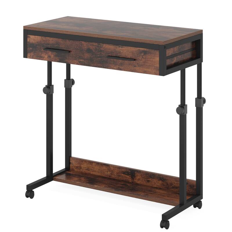 Portable Mobile Laptop Desk with Drawers, Rolling Standing Sofa Side Table for Home Office