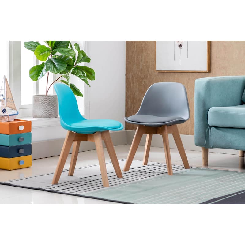 Porthos Home Brynn Kids Chair, Plastic Shell With Seat Cushion, Beech Wood Legs