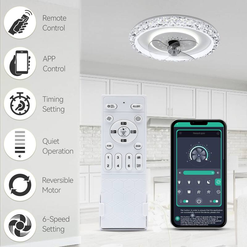 Moasis Dimmable LED 6 Speeds 20" Ceiling Fan Light