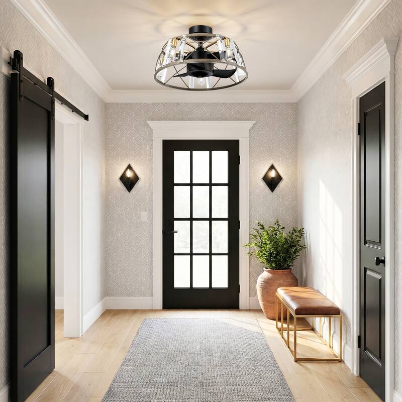 23" Modern Matte Black Reversible Caged DC Motor Ceiling Fan with Light and Remote - 23" W x 23" D x 13.2" H