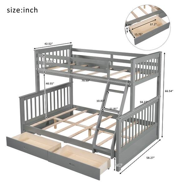 Gray Separable Twin-Over-Full Bunk Bed with Ladders and 2 Storage ...