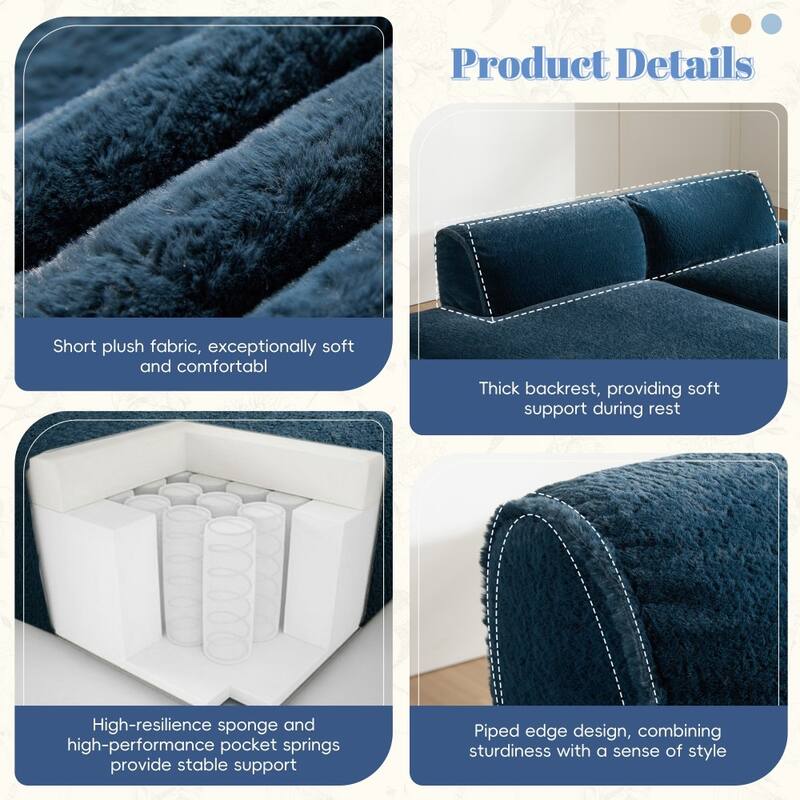 90.0" Modern Oversized Plush Fabric Modular Spacious Foam-filled Sectional Sofa for Living Room