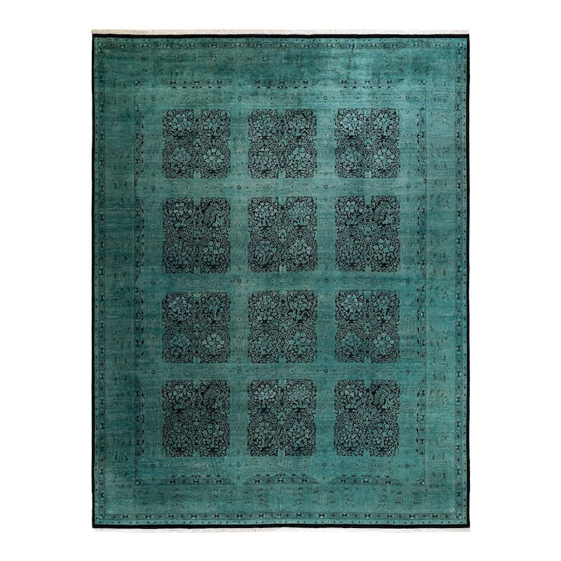 Overton Hand Knotted Wool Vintage Inspired Modern Contemporary Overdyed Green Area Rug - 9' 2" x 12' 2"