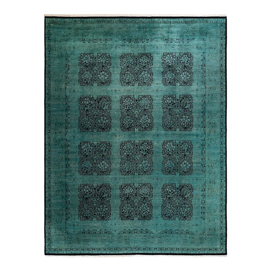 Overton Hand Knotted Wool Vintage Inspired Modern Contemporary Overdyed Green Area Rug - 9' 2" x 12' 2"