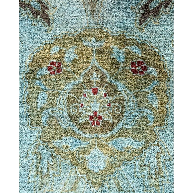 Overton Hand Knotted Wool Vintage Inspired Modern Contemporary Overdyed Blue Area Rug - 8' 10" x 12' 1"