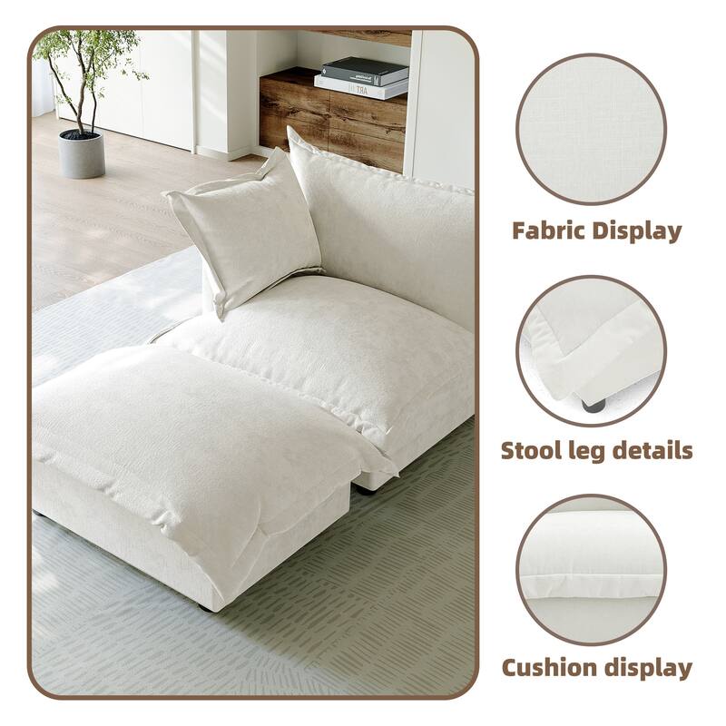 Casual 40"W Oversized Soft Comfy Cloud Chenille Chaise Lounge with Ottoman