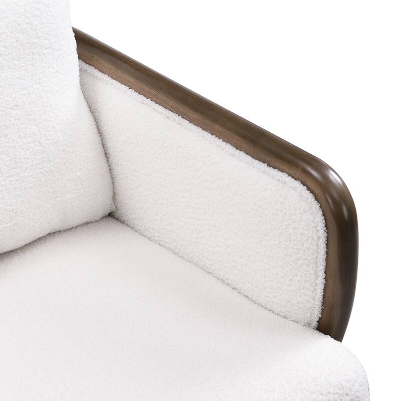 Upholstered Living Room Accent Chairs, Sherpa Fabric Arm Chair Reading Side Chair, Single Sofa with Wood Legs for Reading Room