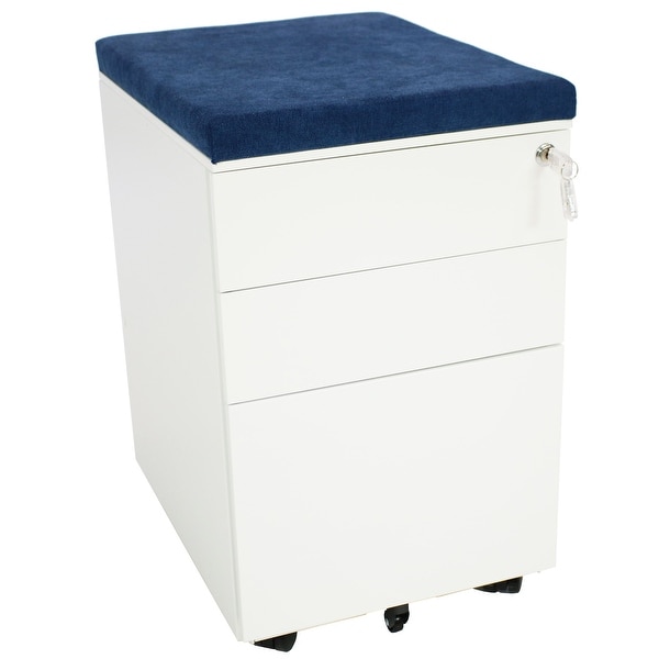 CASL Brands Mobile Pedestal Steel File Cabinet Cushion Seat Magnetic Blue 