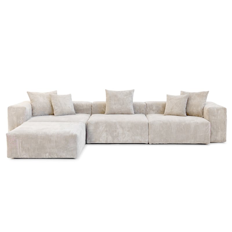 Modern Sectional Couch Sofa with 5 Pillows, Luxurious Modular Sectional Couch with Chaise Ottoman