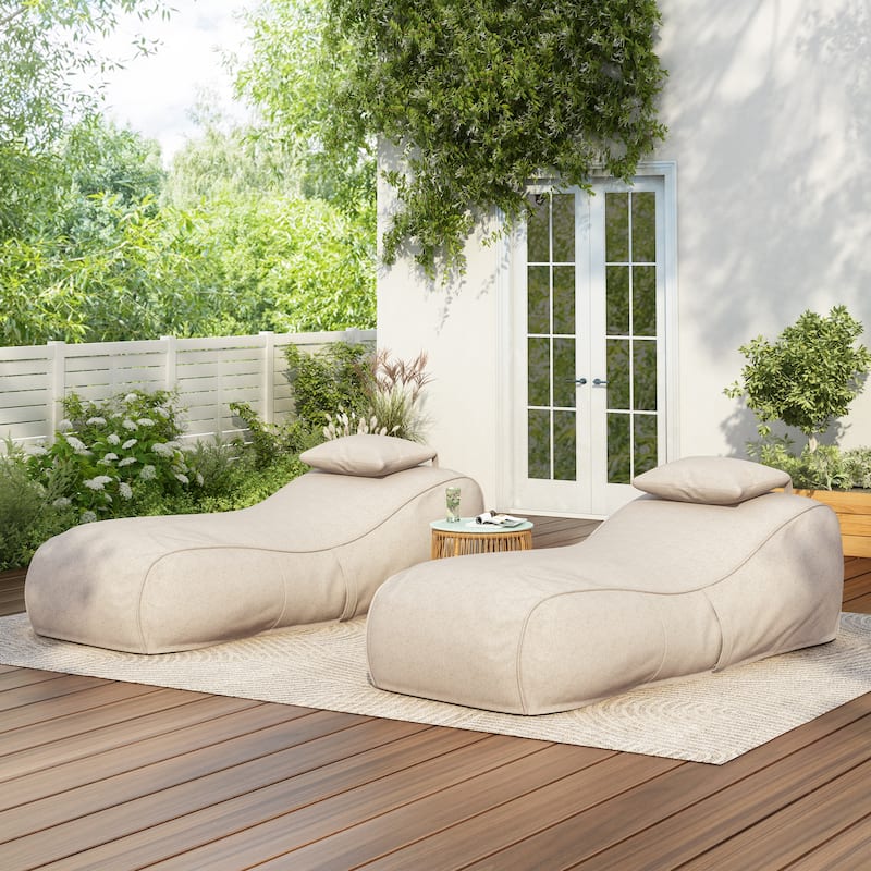 Christopher Knight Home- Ardent Foam Outdoor Bean Bag Lounge Chair (Set of 2) - Dark Beige