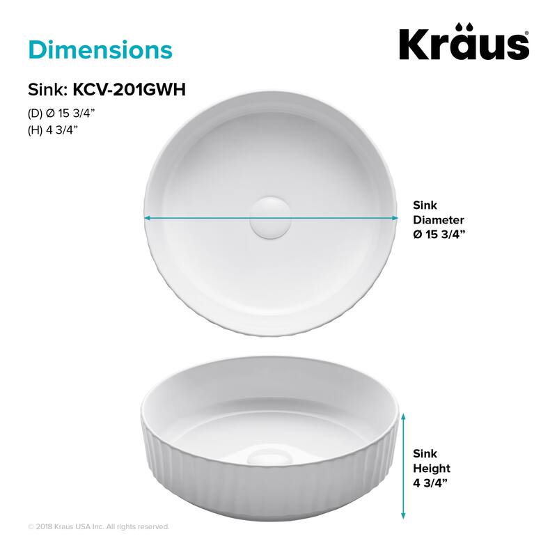 Kraus Viva 15-3/4" Circular Vitreous China Vessel Bathrrom Sink - Less
