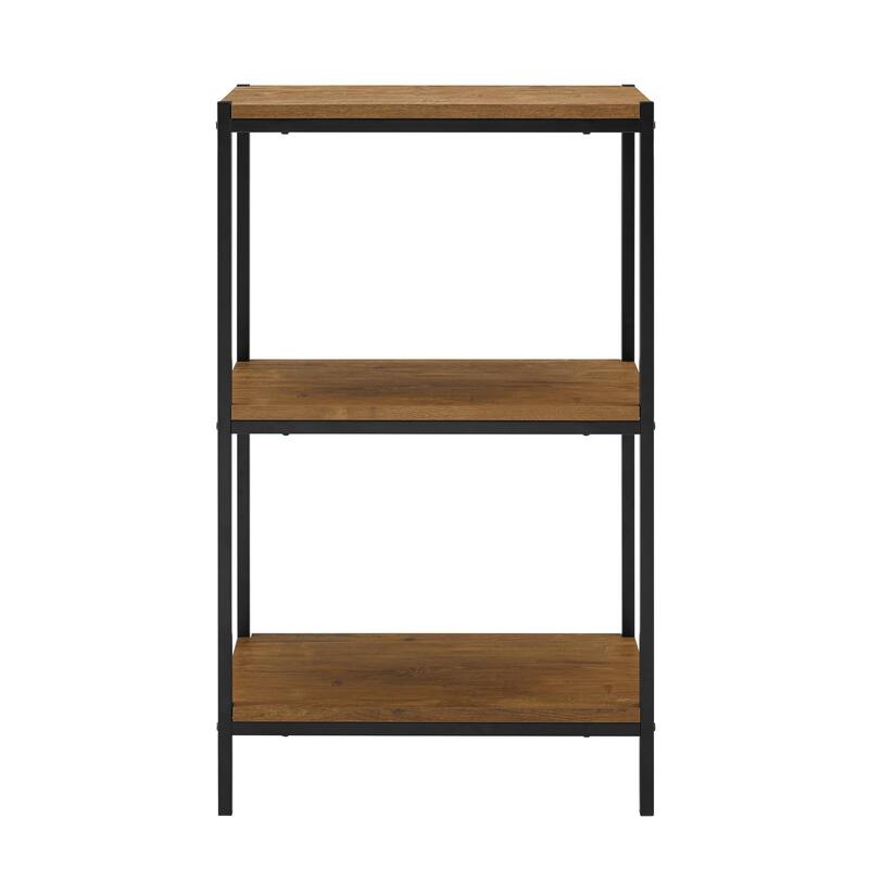 Caffoz 3-Tier Rustic Industrial Bookshelf - Open Shelf Bookcase, Modern Wood Storage Shelf for Living Room, Office, or Bedroom