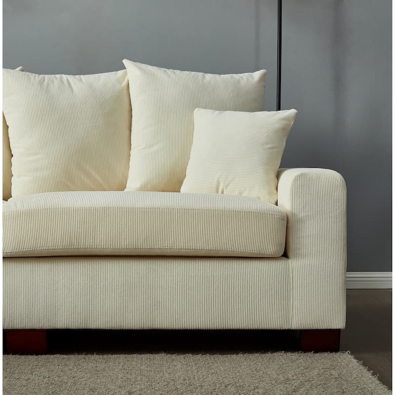 5 Seater Convertible L & U Shaped Corduroy Sofa, Beige, 116x65x35 inches, 253 pounds