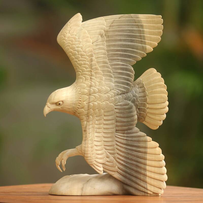 Handmade Flying Eagle Wood Sculpture (Indonesia)