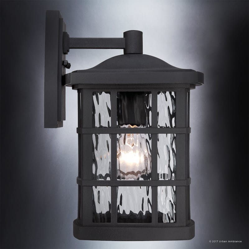 Luxury Craftsman Outdoor Wall Light, 13"H x 8"W, with Tudor Style, Highly-Detailed Design, Black Silk Finish