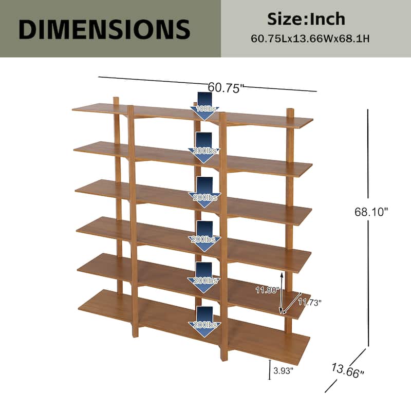 Christopher Knight Home - Farmhouse Pine Wood 6-Tier Open Shelf Bookcase with Acacia Veneer