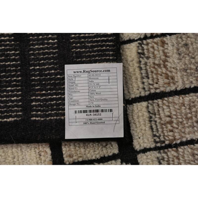 All-Over Moroccan Modern Area Rug Handmade Wool Carpet - 5'3" x 8'3"