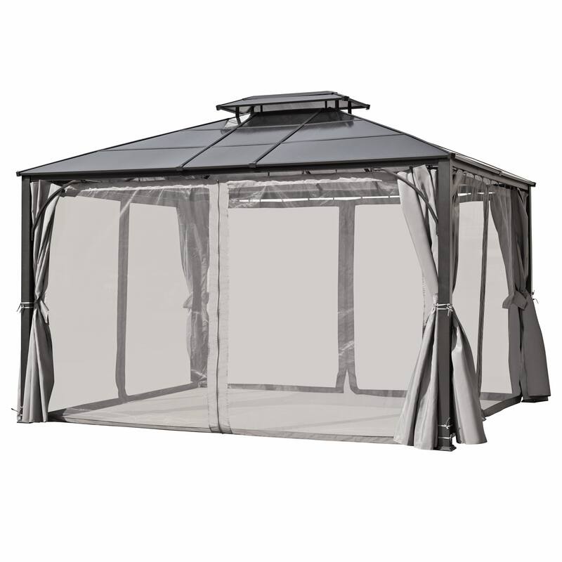 10x12 Hardtop Outdoor Gazebo, Heavy Duty Double Roof Patio Gazebo with Aluminum Frame