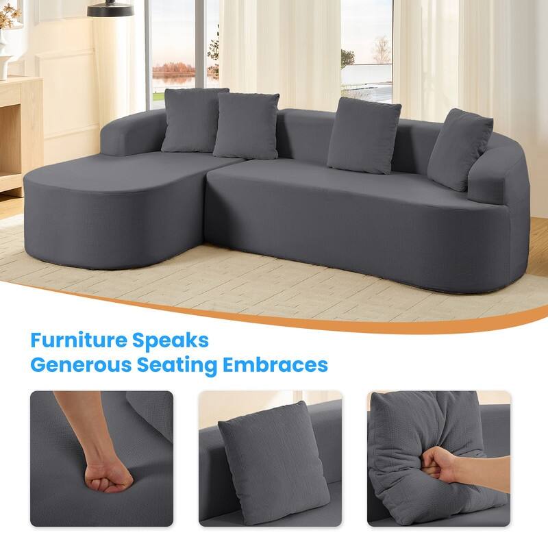 Mixoy 99 inch Chenille L Shape Sectional Sofa with Curved Chaise,Modern Cloud 3 Seater Sofa Couch - 99.2''*59.1''*26.4''