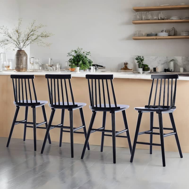 Farmhouse 24" Spindle Wood Counter Stools - Set of 4 - Black