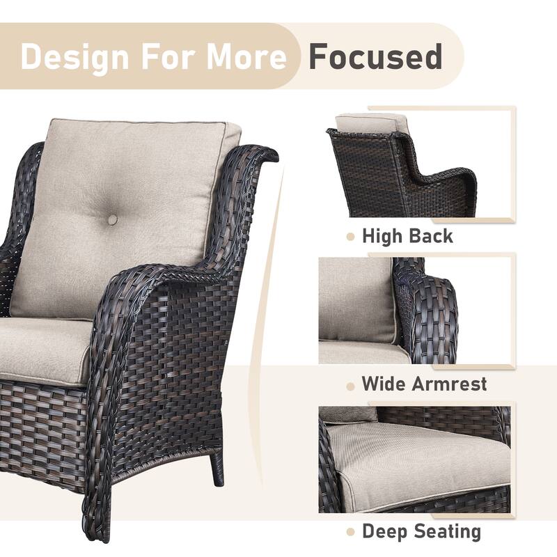 Fire Pit Table with Sofa 2 Swivel Chairs Brown-Beige - Brown