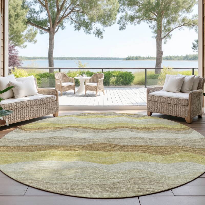 Machine Washable Indoor/ Outdoor Ombre Stripes Chantille Rug - Wheat - 8' x 8'