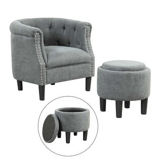 Costway Modern Accent Chair with Ottoman Armchair Barrel Sofa Chair - See Details