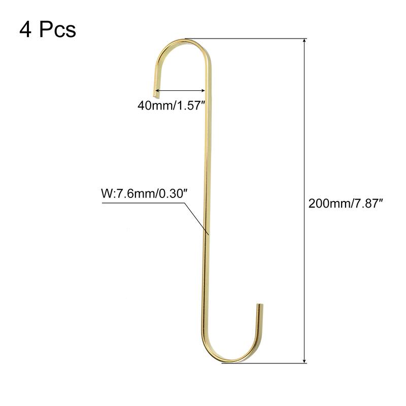 4Pcs Flat S Hooks Hanging Hook for Home Kitchen Storage, 7.6mm